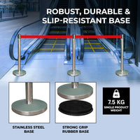 Stainless Steel Queue Barrier with 2 Meter Red Retractable Belt