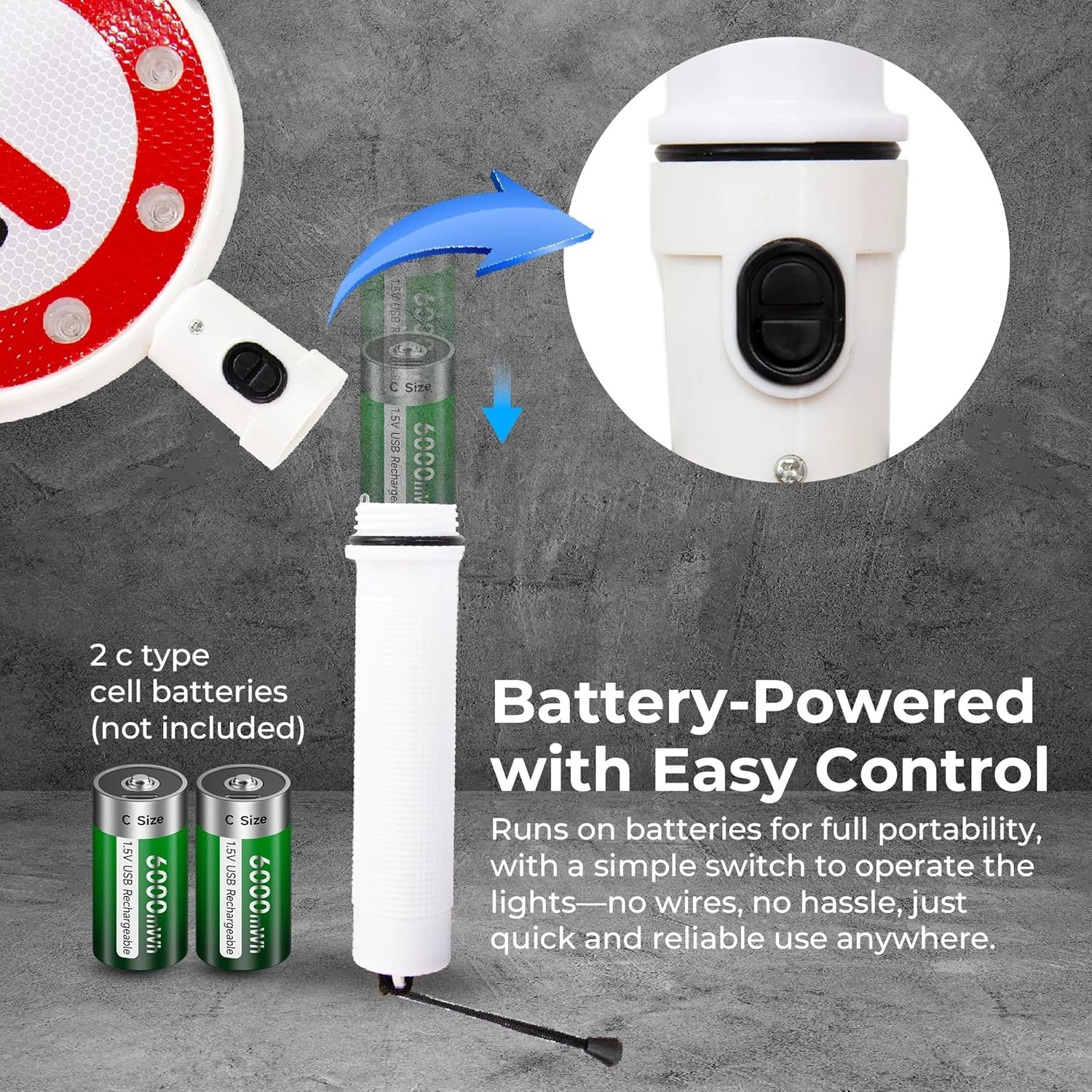 Stop and Go LED traffic baton with red and green lights for directing vehicles