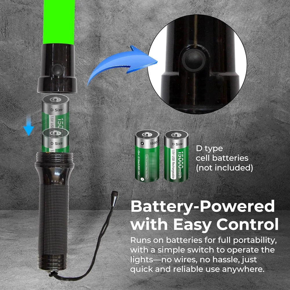 Green LED traffic safety wand battery operated for signaling and control use