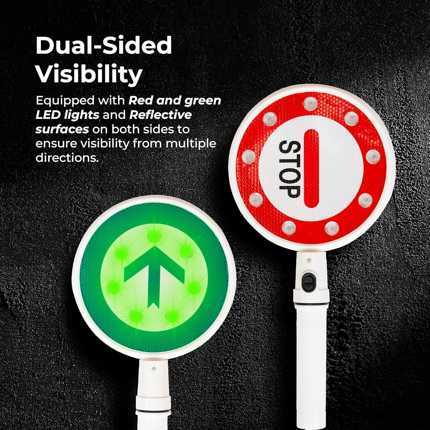 Berry red and green LED traffic signal baton for security and traffic control