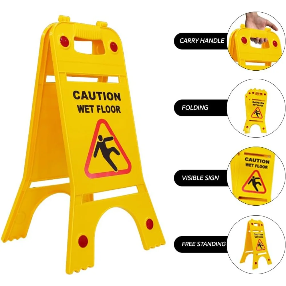 64cm yellow two sided wet floor caution sign for safety and hazard warning