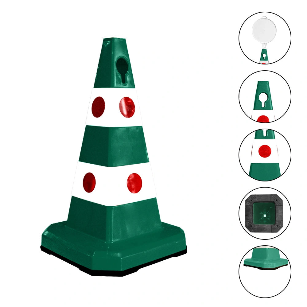 Green and white traffic safety cone