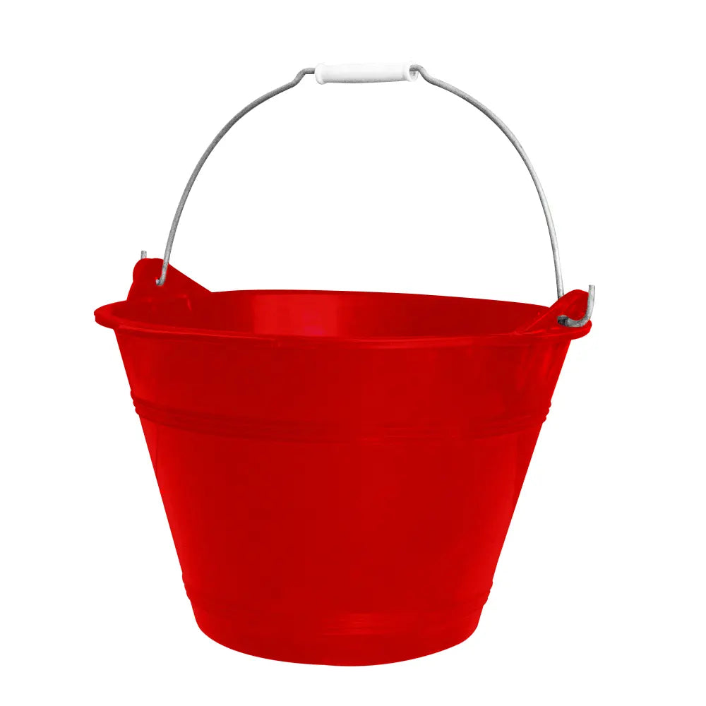 Red bucket with a white handle for utility purpose