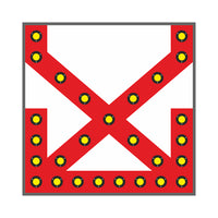 Red and white cross with yellow dots on a white background