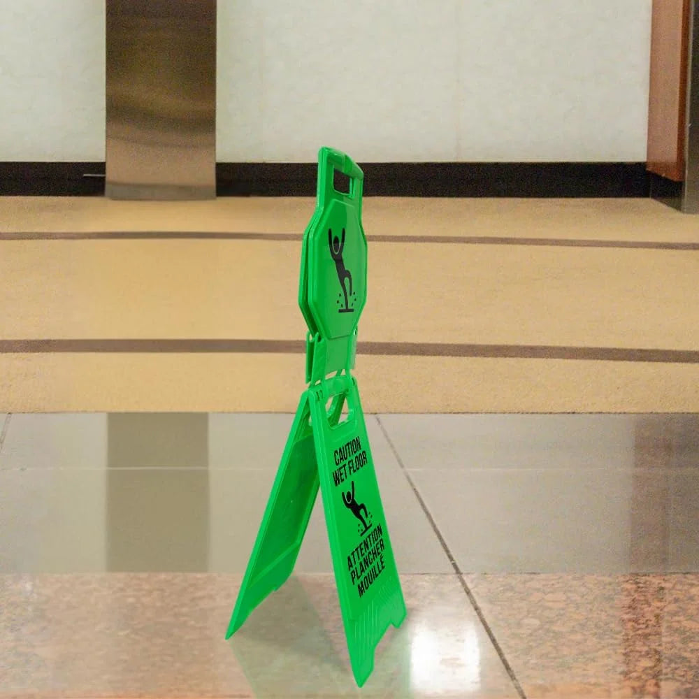 101cm green foldable wet floor caution sign with bilingual Arabic and English text