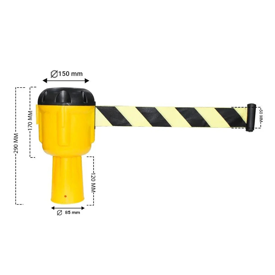 Yellow retractable cone barrier tape 9 meter for traffic control