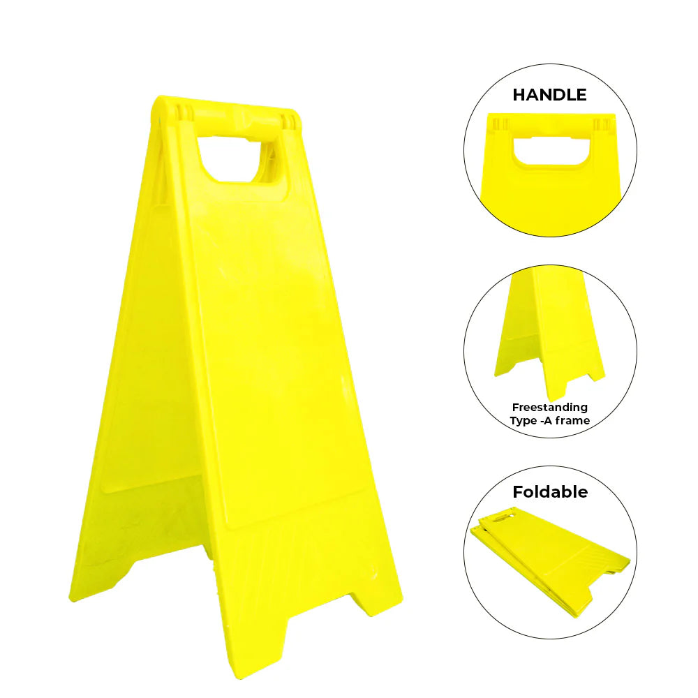 Bright yellow blank floor sign for custom warnings