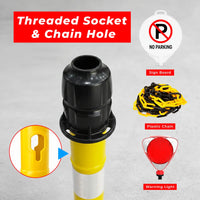 Yellow 100cm traffic post with PVC weighted base for construction and safety zones