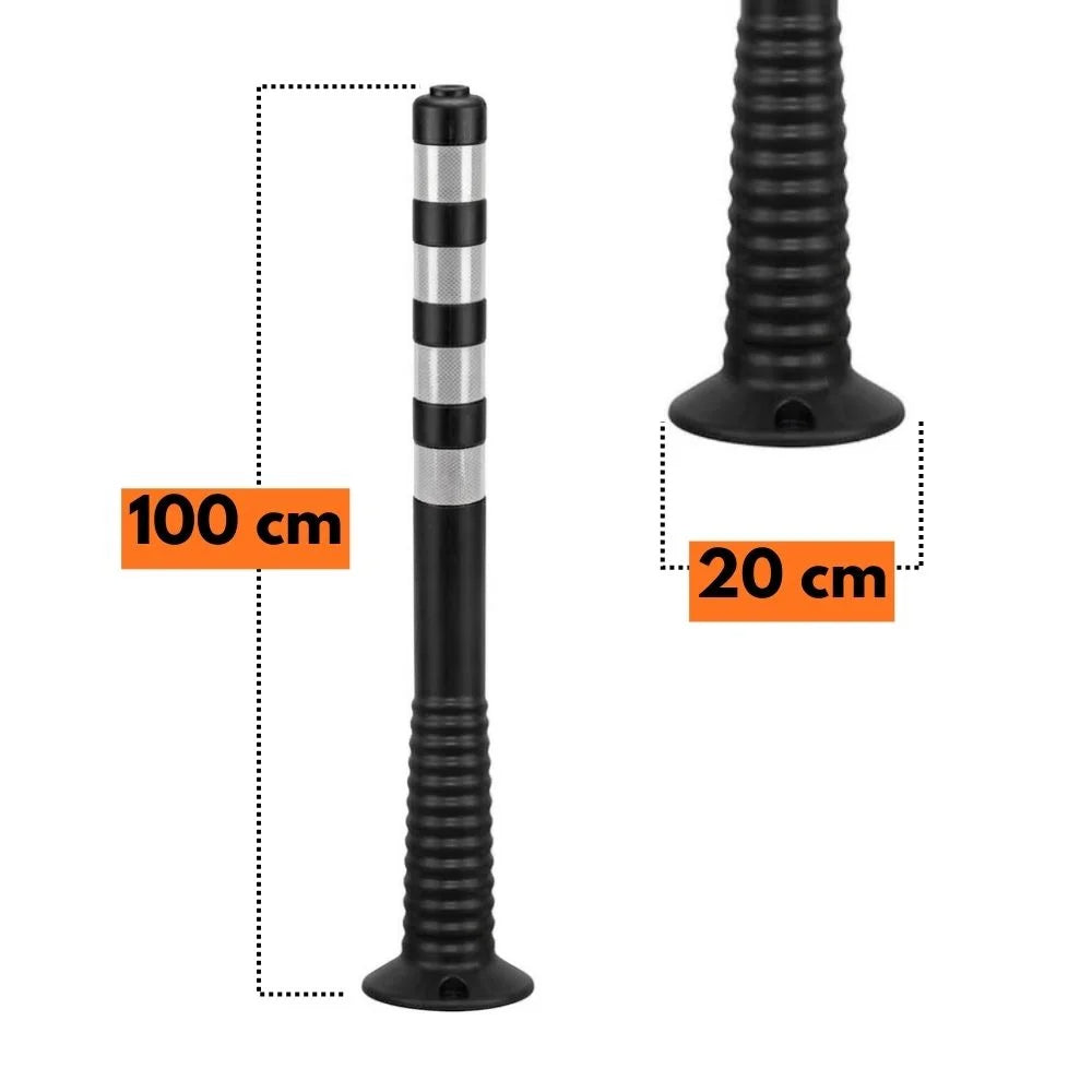 Flexible reflective traffic delineator post for traffic control and parking areas