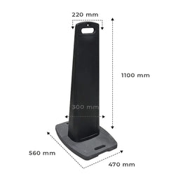 110cm Black Delineator Post with Weighted Base | Customizable Blank Panel Safety Barrier