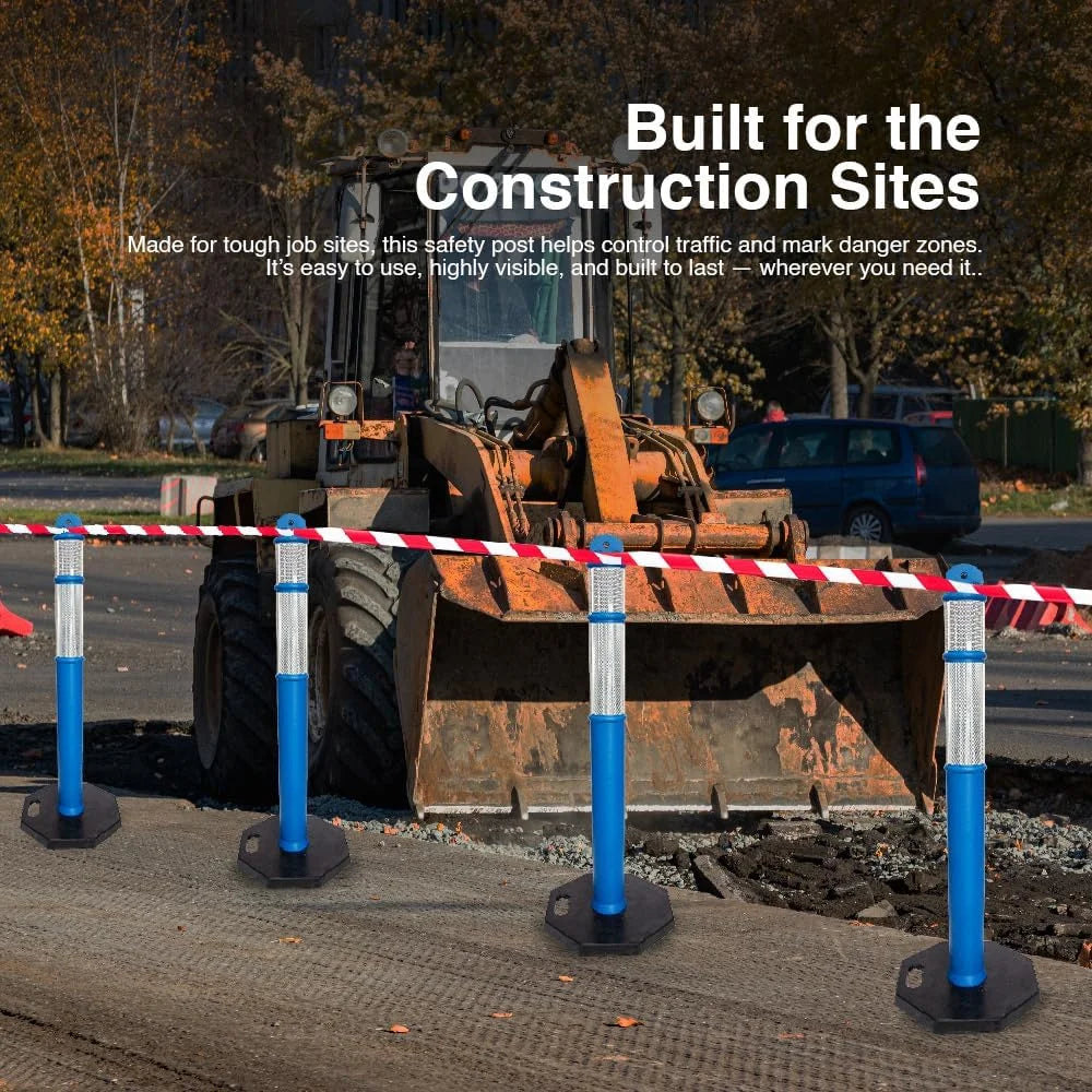 Blue 110cm traffic safety post with base for road and construction zones