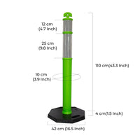 Green post with measurements