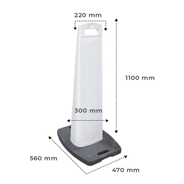 Measurement of a traffic delineator with dimensions labeled