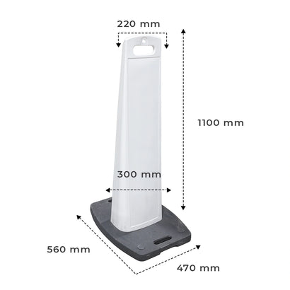 Measurement of a traffic delineator with dimensions labeled