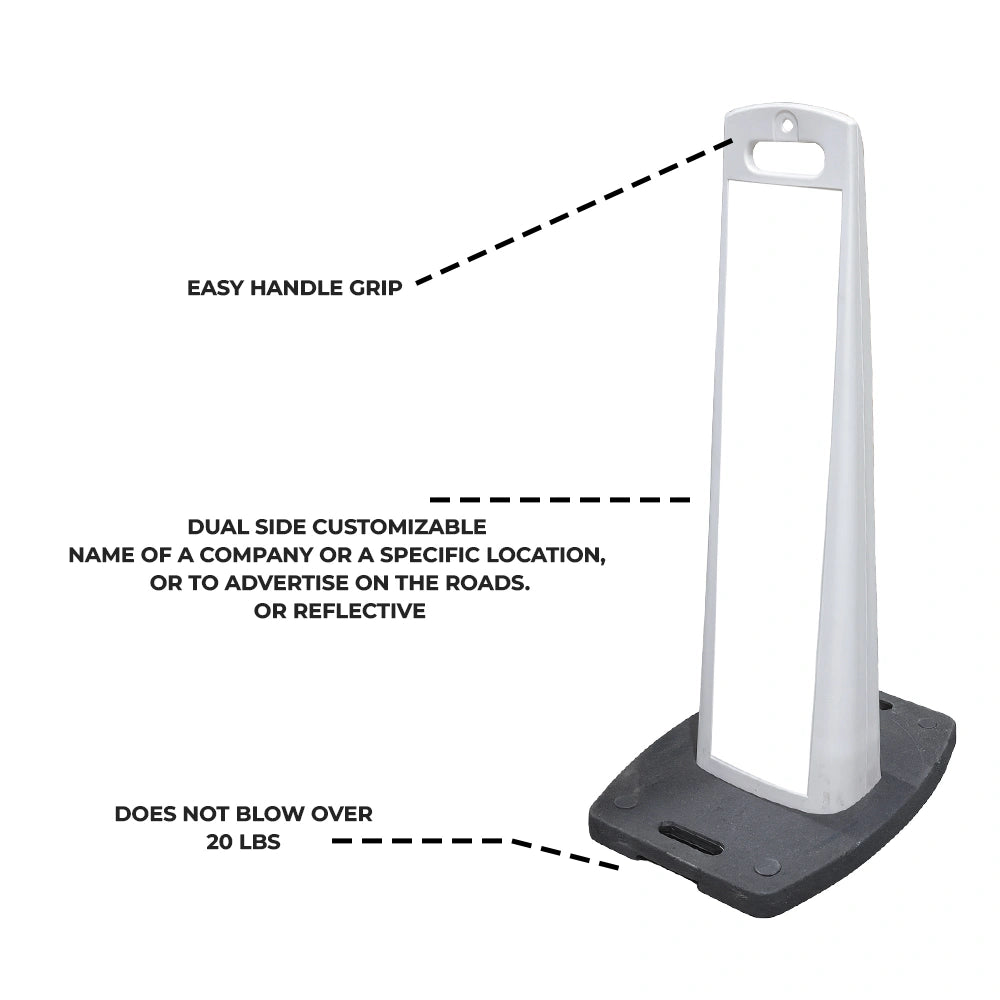 White sign with customizable features on a white background