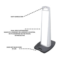 White sign with customizable features on a white background