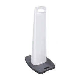 White panel delineator post with a black base on a white background