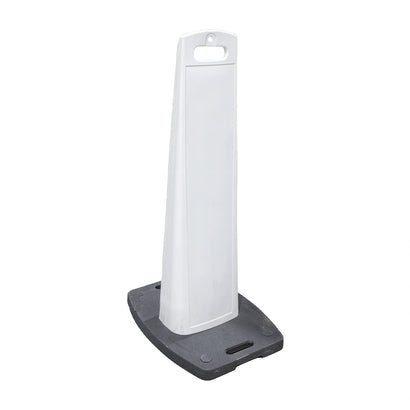 White panel delineator post with a black base on a white background