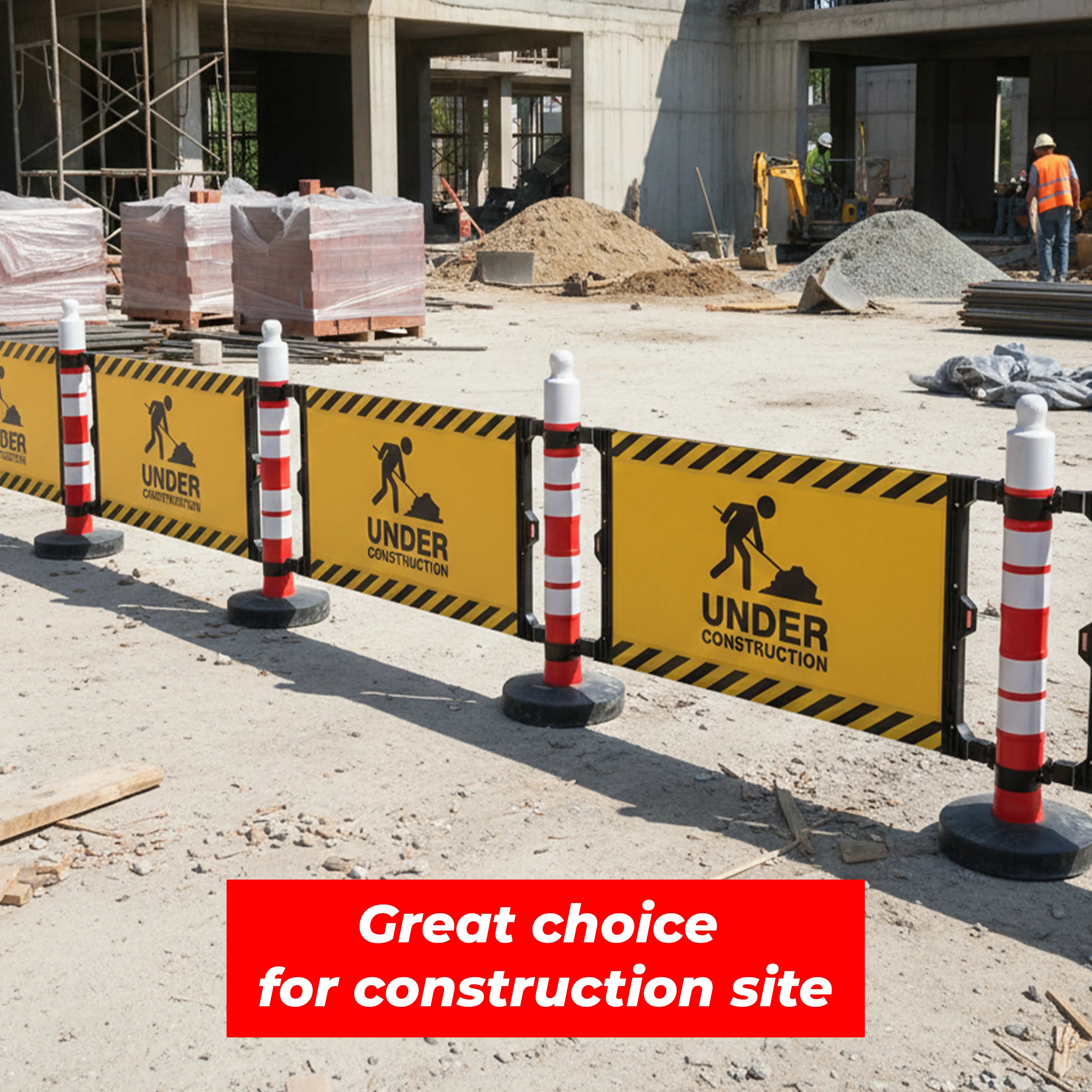 120×75CM safety sign board with post barrier set for traffic and pedestrian guidance