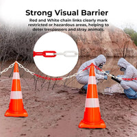 25 meter red white plastic warning chain for safety and hazard control