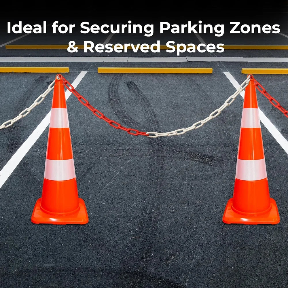 25 meter red and white plastic chain for crowd control and safety zones