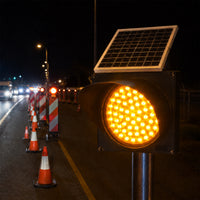 300mm solar powered yellow blinking LED warning light for road safety applications