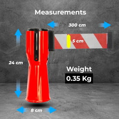 3 meter red and white retractable cone belt, ideal for marking restricted areas