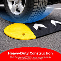 Speed ramp with a car wheel on a road surface