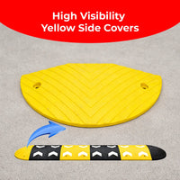Yellow speed bump with high visibility side covers on a gray background