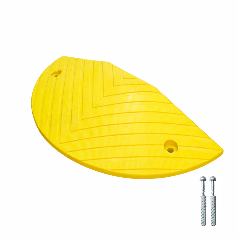 Yellow rubber mat with two screws on a white background