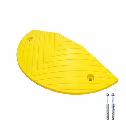Yellow rubber mat with two screws on a white background