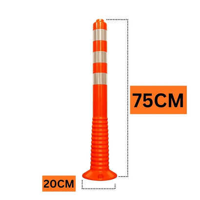 Orange traffic barrier with height measurements on a white background