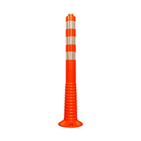 Orange traffic pole with reflective silver bands on a white background