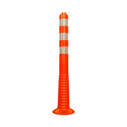 Orange traffic pole with reflective silver bands on a white background