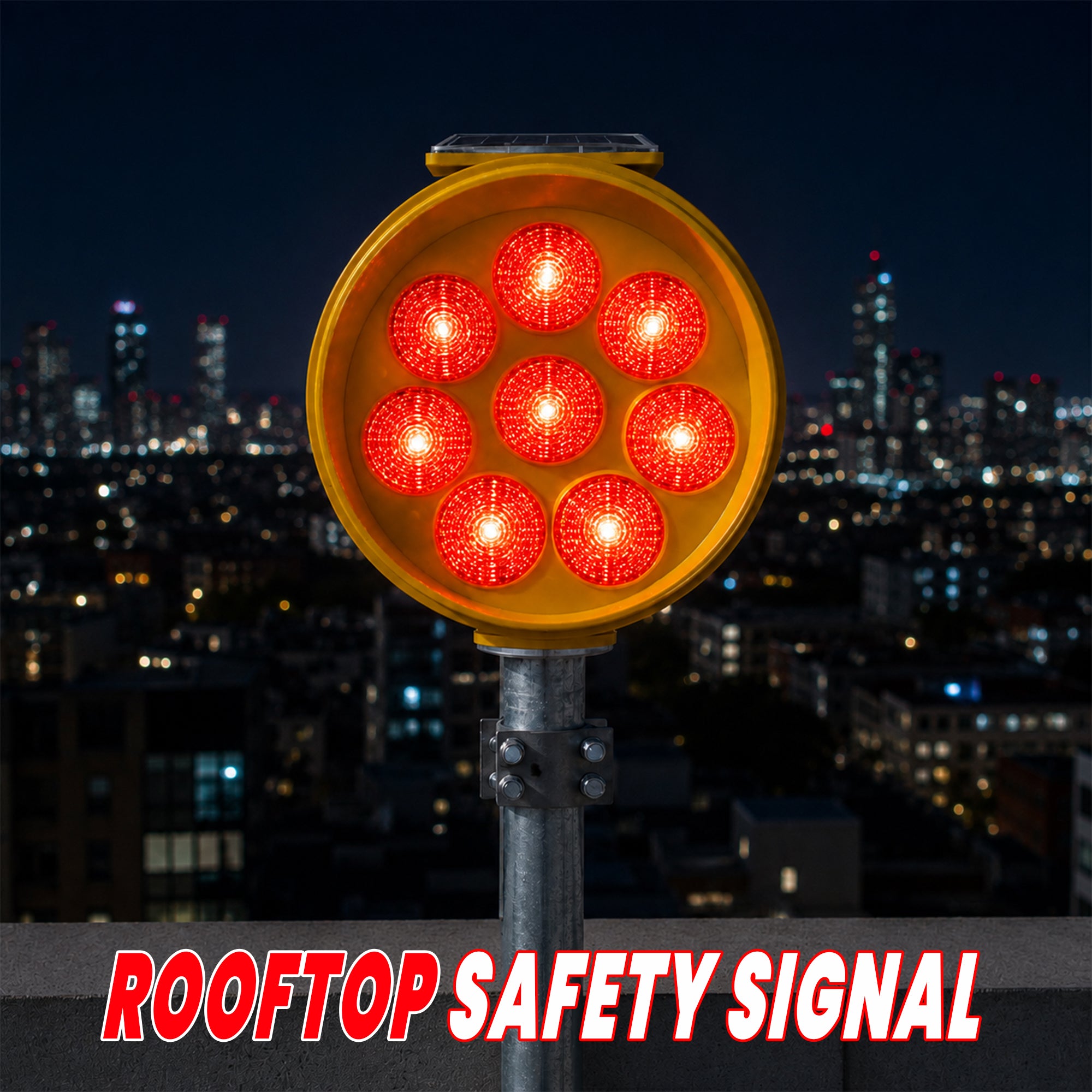 8 LED orange flashing solar warning beacon for traffic and construction safety