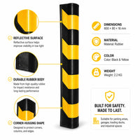 80cm rubber corner guard with black and yellow stripes for wall protection