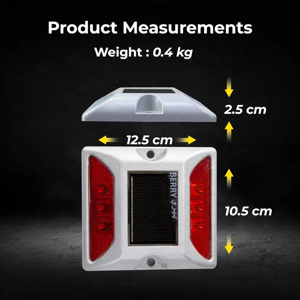 Aluminum solar LED blinking road stud light in red for traffic safety and lane marking