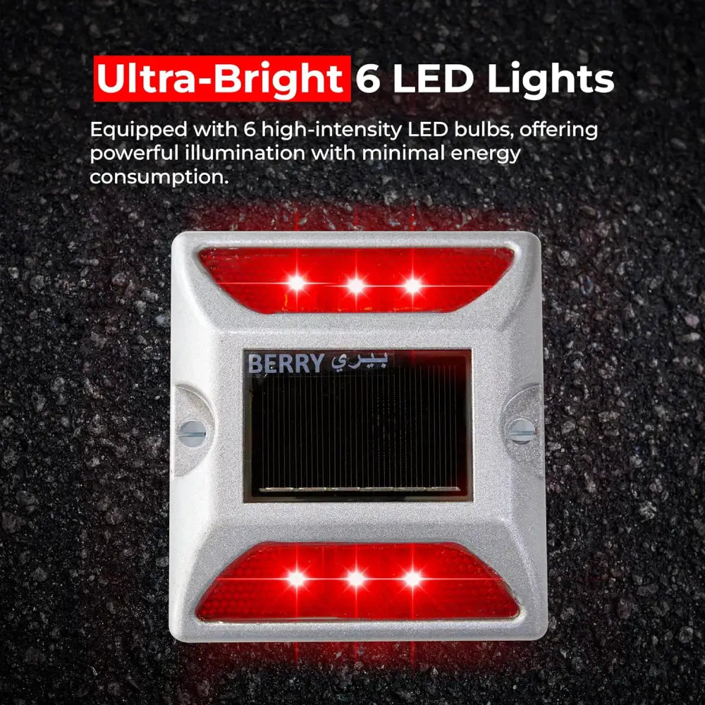 Aluminum solar LED blinking road stud light in red for traffic safety and lane marking