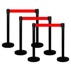 Black Queue Barrier Post  with 2Meter Red Retractable Belt
