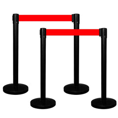 Black Queue Barrier Post  with 2Meter Red Retractable Belt
