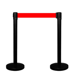 Black Queue Barrier Post  with 2Meter Red Retractable Belt