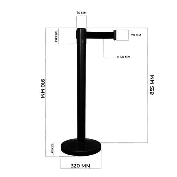Black Steel Crowd Control Barrier with Black Retractable Belt