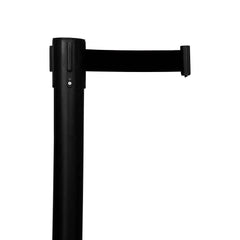 Black Steel Crowd Control Barrier with Black Retractable Belt