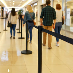 Black Steel Crowd Control Barrier with Black Retractable Belt