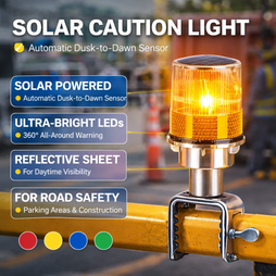 Solar Warning Light 360 Yellow – Solar Caution Light with 4 LEDs & Reflective Sheet