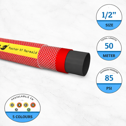 1/2 Inch Reinforced Garden Water Hose 50M – Red PVC Hose with Brass Couplings