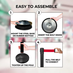 Black Queue Barrier Post  with 2Meter Red Retractable Belt