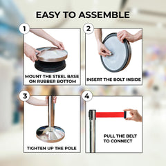 Stainless Steel Queue Barrier with 2 Meter Red Retractable Belt