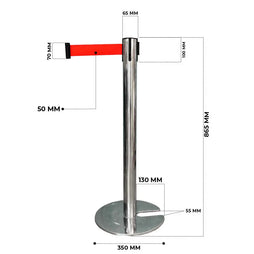 Queue Barrier SS with Metal Base U Shape with 2M Red Belt