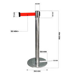 Queue Barrier SS with Metal Base U Shape with 2M Red Belt